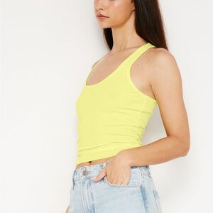 Good American Neon Yellow Ribbed Tank Top, Medium